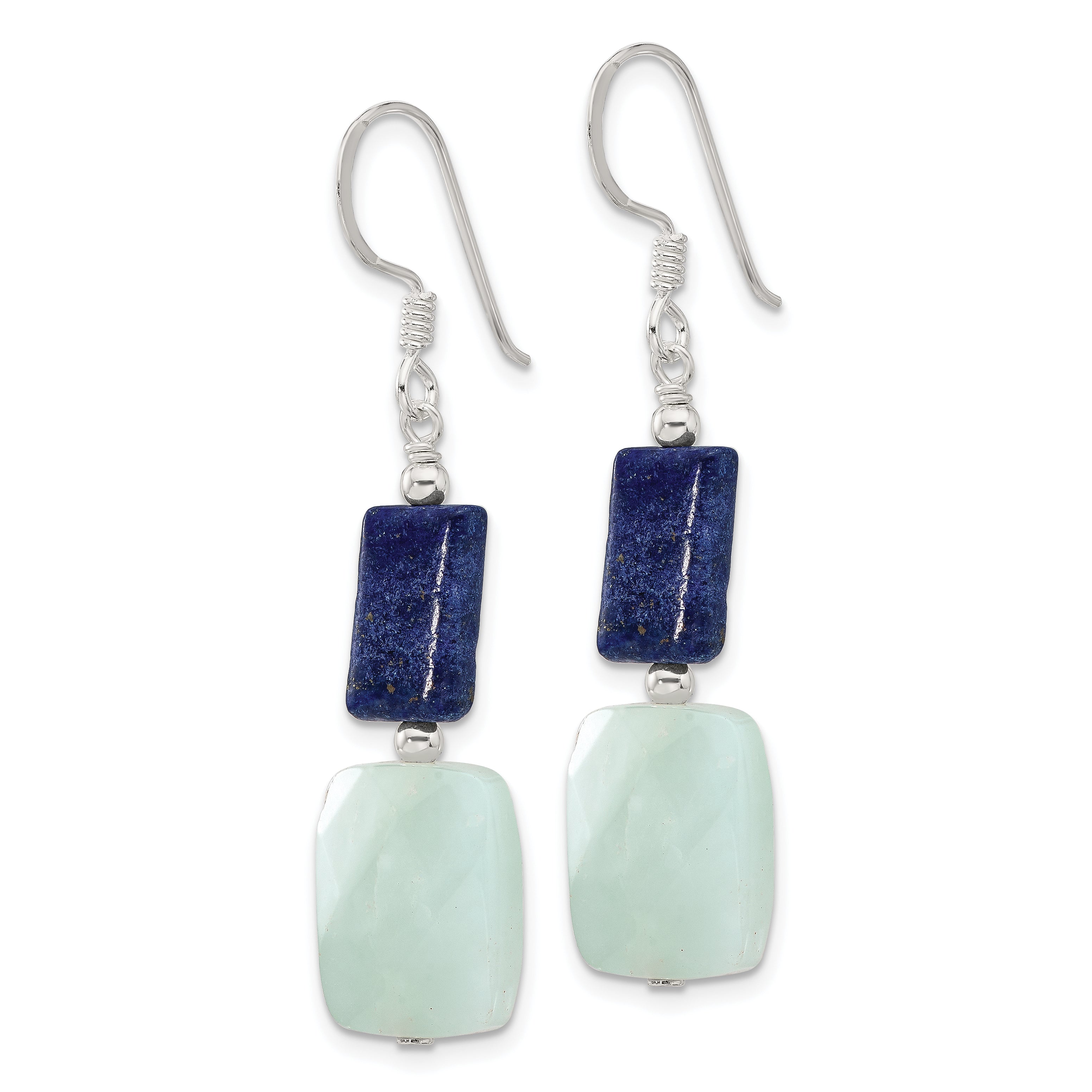 Sterling Silver Polished Rectangular Amazonite & Lapis Dangle Earrings