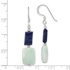 Sterling Silver Polished Rectangular Amazonite & Lapis Dangle Earrings