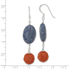 Sterling Silver Polished Red Aventurine & Denim Coral Dangle Earrings