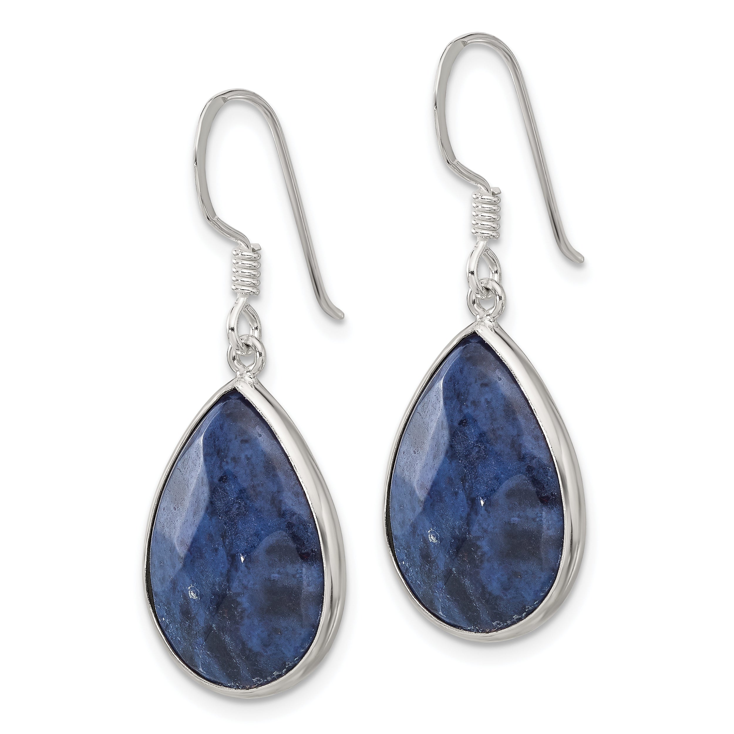 Sterling Silver Polished Faceted Lapis Teardrop Dangle Earrings