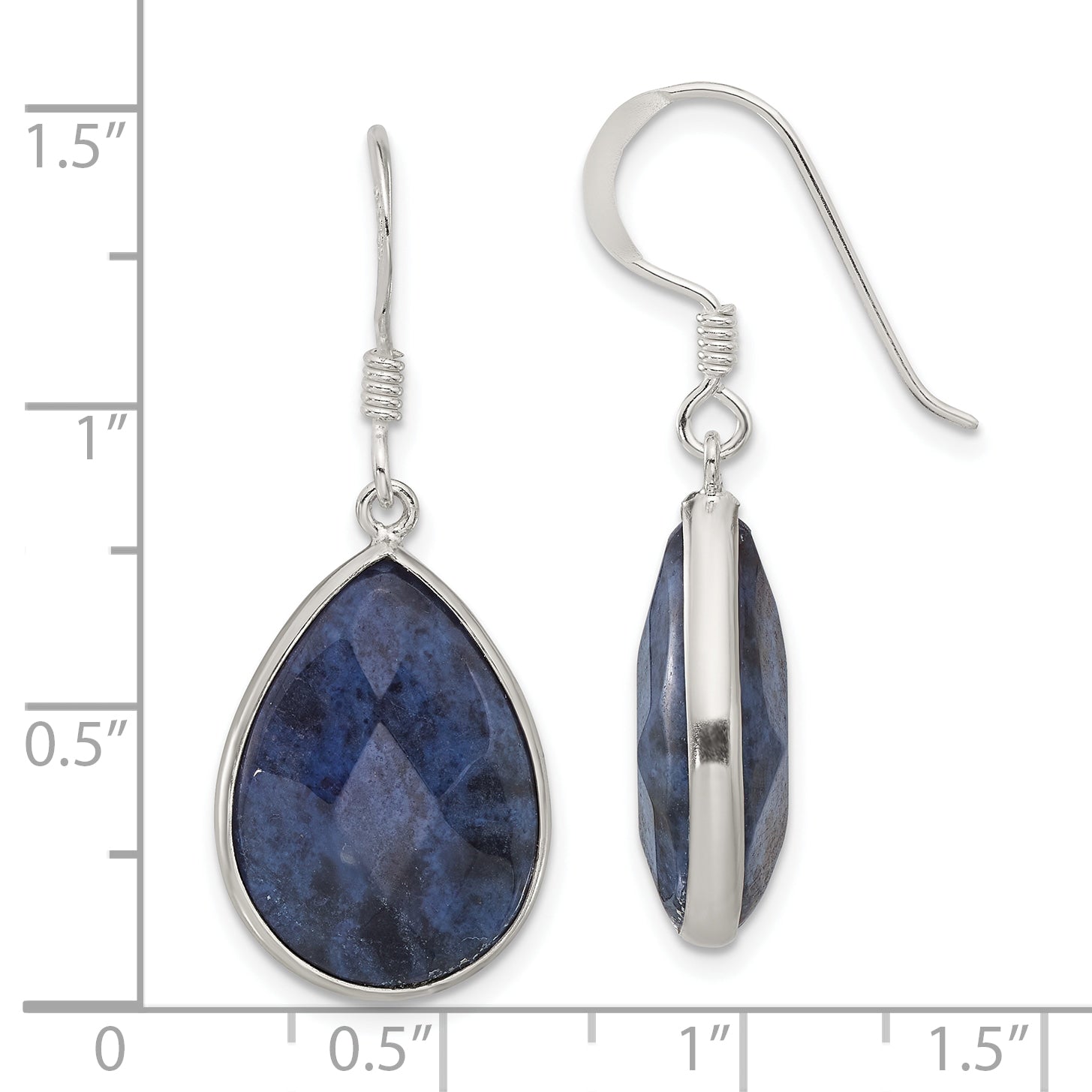 Sterling Silver Polished Faceted Lapis Teardrop Dangle Earrings