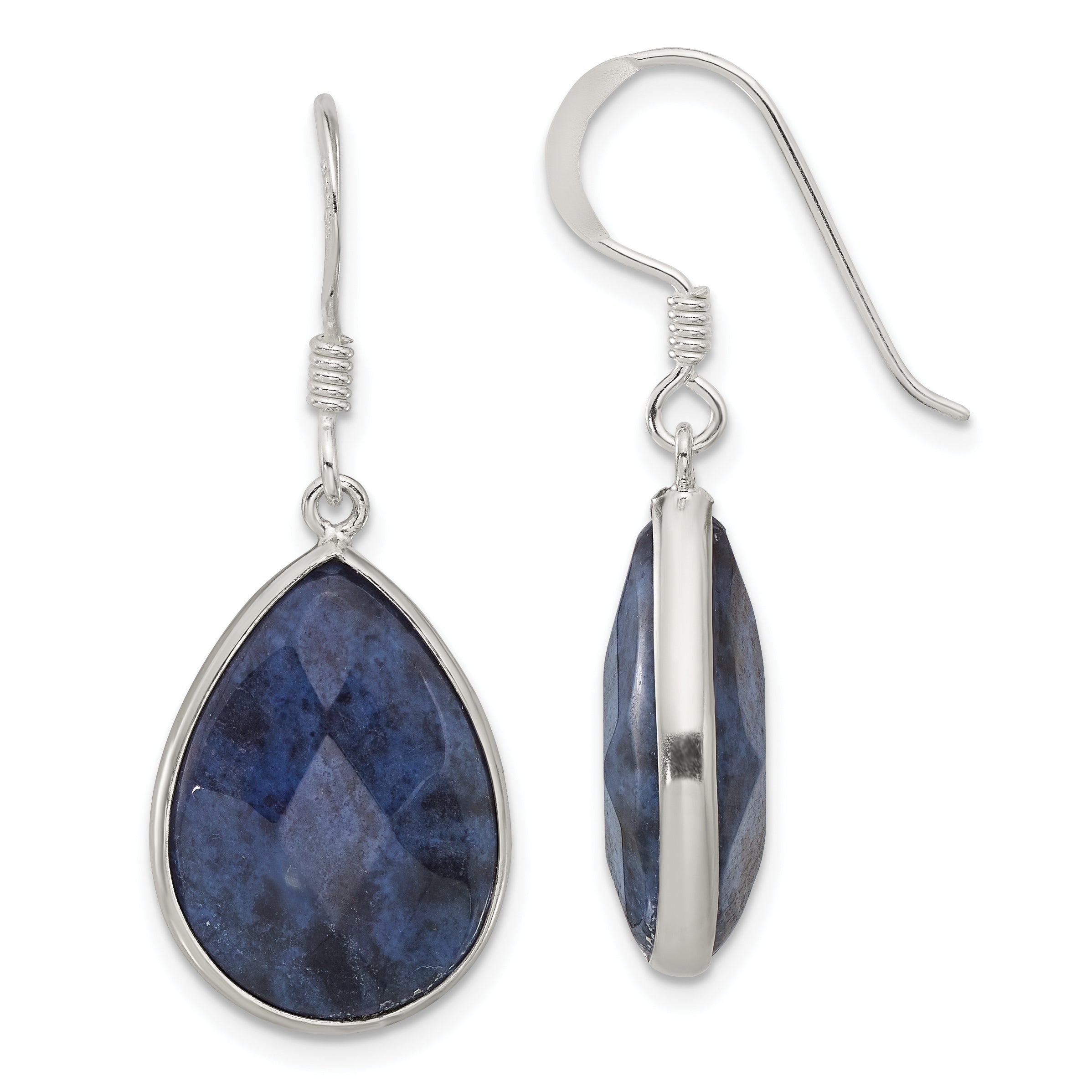 Sterling Silver Polished Faceted Lapis Teardrop Dangle Earrings