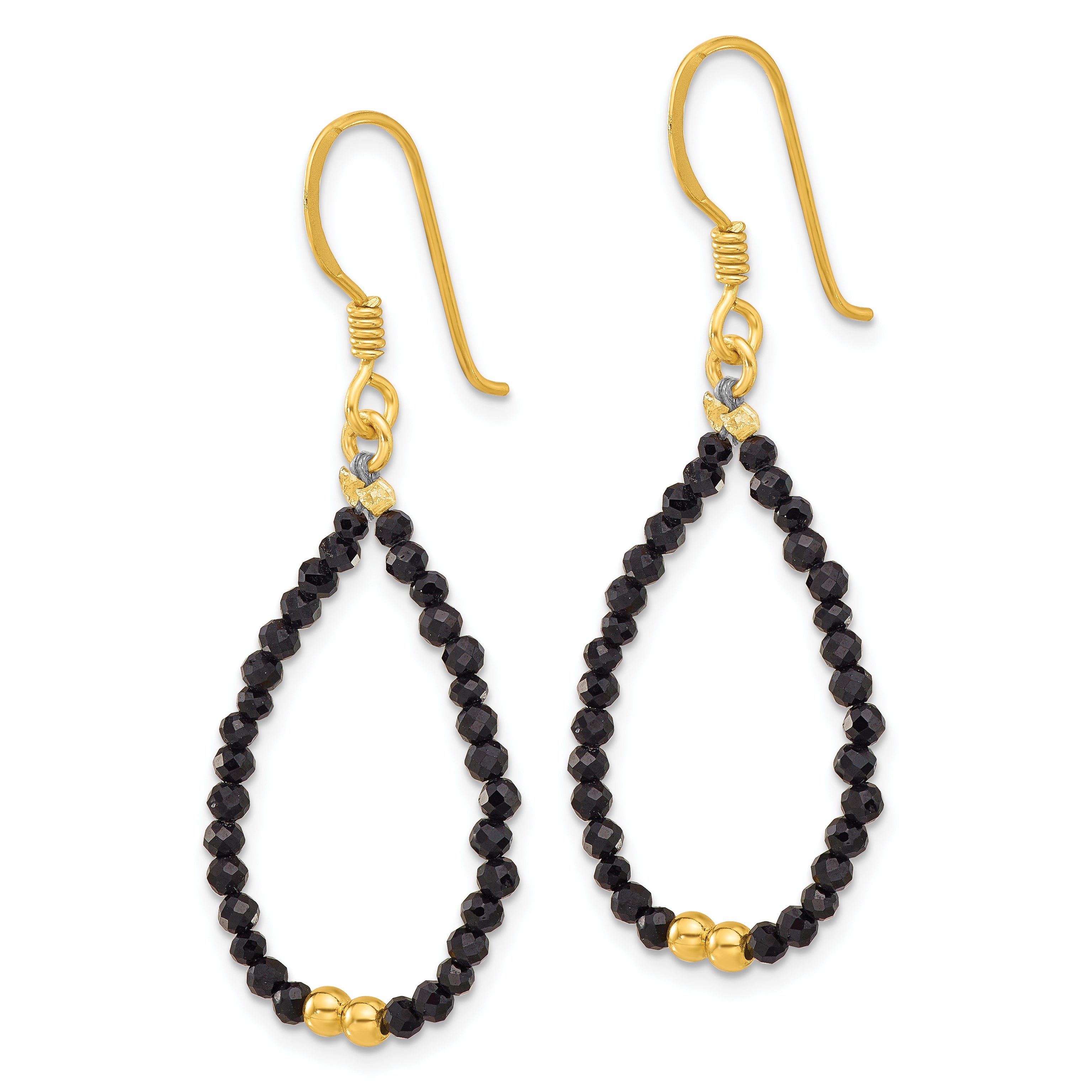 Sterling Silver Gold-plated Polished Black Spinel Teardrop Dangle Earrings