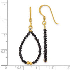 Sterling Silver Gold-plated Polished Black Spinel Teardrop Dangle Earrings