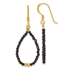 Sterling Silver Gold-plated Polished Black Spinel Teardrop Dangle Earrings