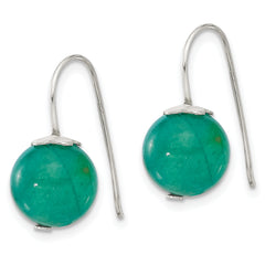 Sterling Silver Polished 10mm Round Green Aventurine Dangle Earrings