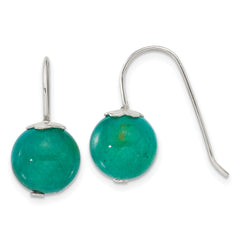 Sterling Silver Polished 10mm Round Green Aventurine Dangle Earrings