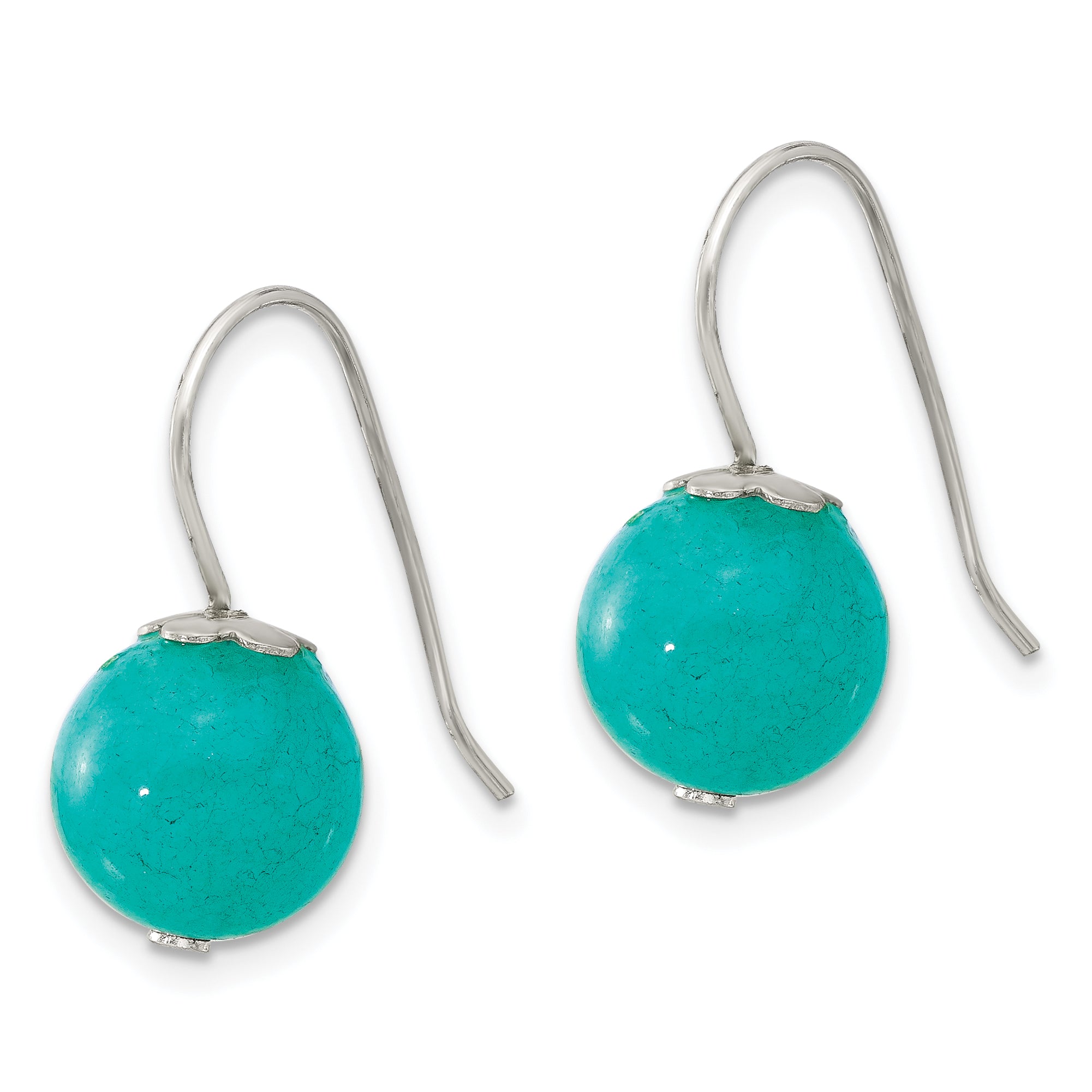 Sterling Silver Polished 10mm Round Blue/Green Jade Dangle Earrings