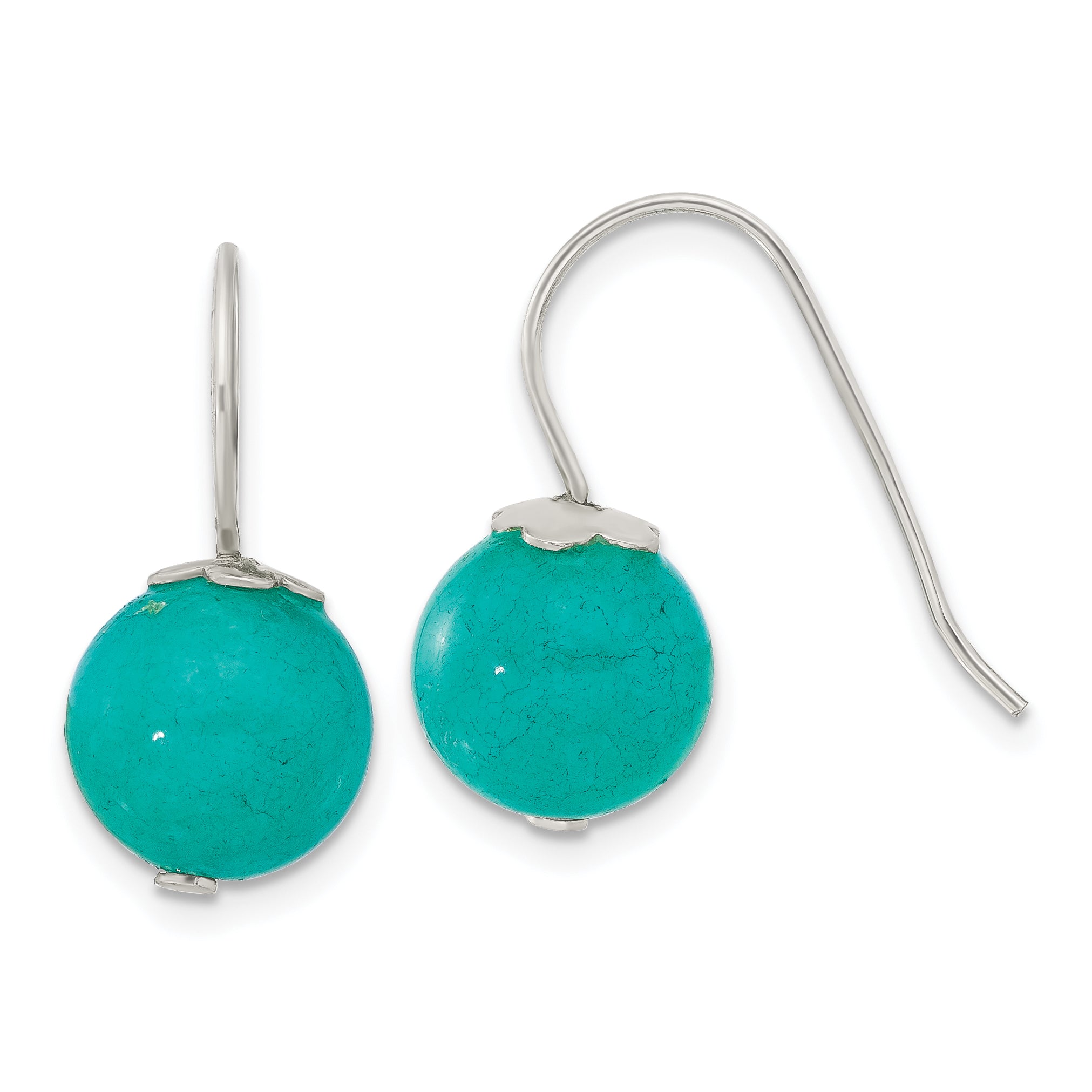 Sterling Silver Polished 10mm Round Blue/Green Jade Dangle Earrings