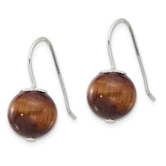 Sterling Silver Polished 10mm Round Tiger's Eye Dangle Earrings