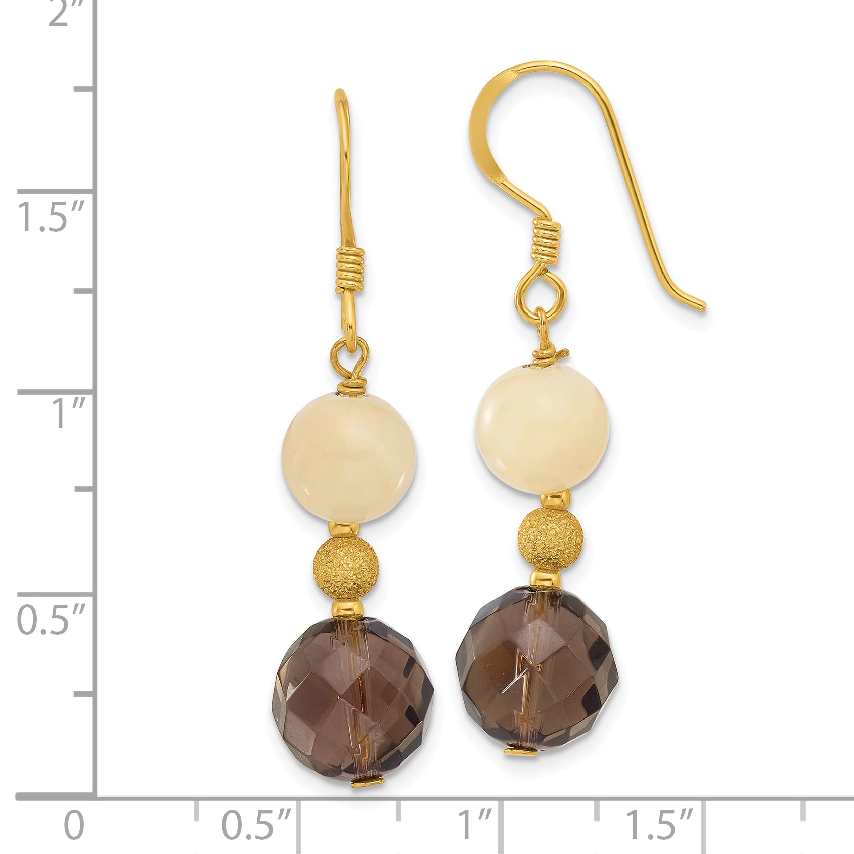 Sterling Silver Gold-plated Polished & Laser-cut Yellow Jade & Smoky Quartz Beaded Dangle Earrings