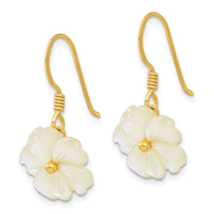 Sterling Silver Gold-plated Polished Mother of Pearl Flower Dangle Earrings