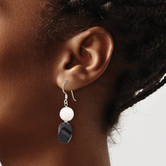 Sterling Silver Polished Black Agate & White Jade Dangle Earrings