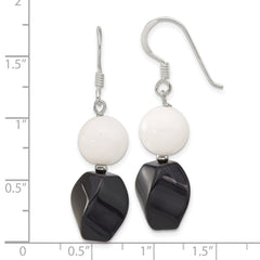 Sterling Silver Polished Black Agate & White Jade Dangle Earrings