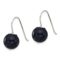 Sterling Silver Polished 10mm Round Black Agate Dangle Earrings