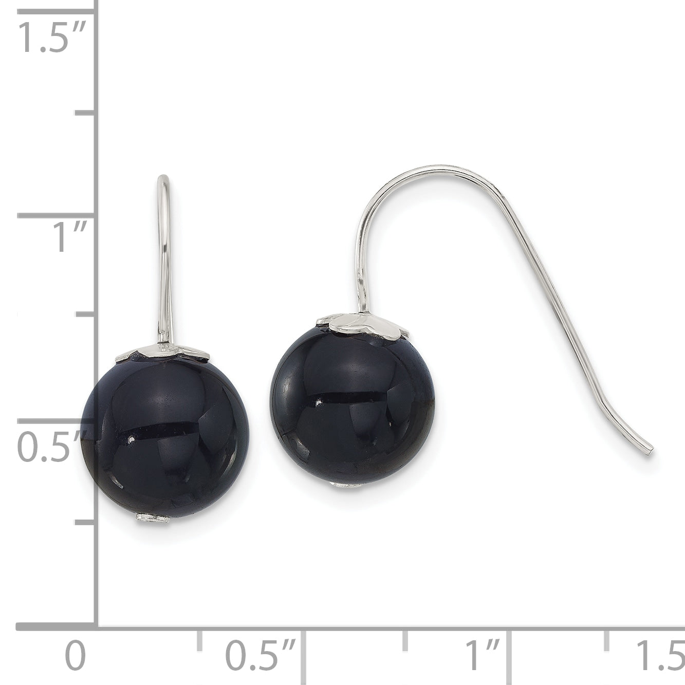 Sterling Silver Polished 10mm Round Black Agate Dangle Earrings