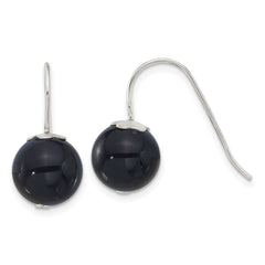 Sterling Silver Polished 10mm Round Black Agate Dangle Earrings