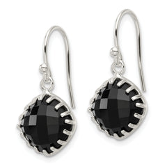 Sterling Silver Polished Checkerboard Onyx Cushion Dangle Earrings