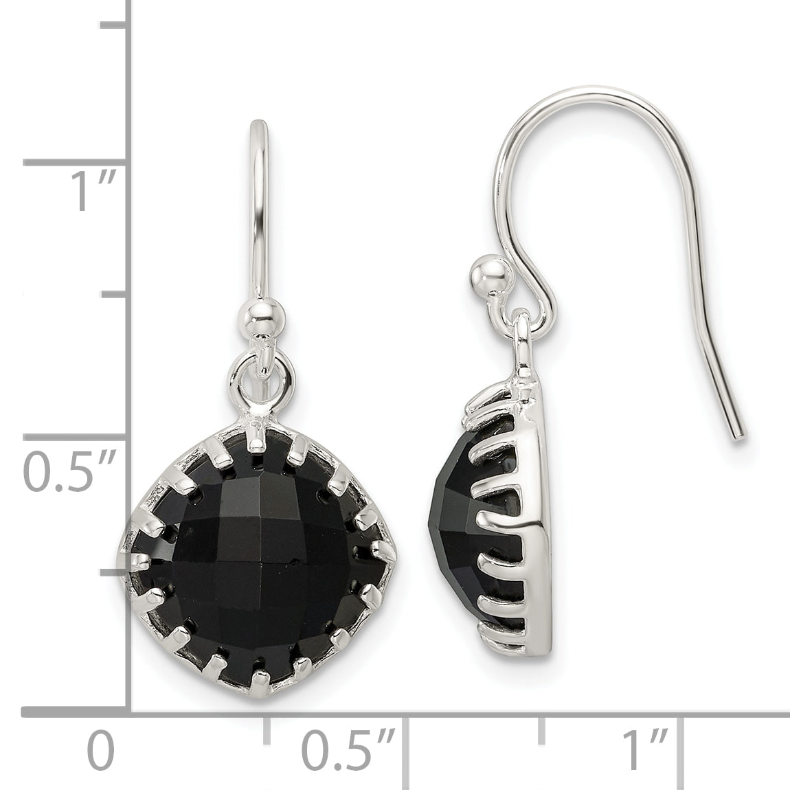 Sterling Silver Polished Checkerboard Onyx Cushion Dangle Earrings