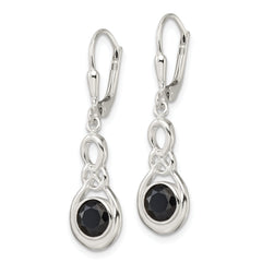 Sterling Silver Polished Onyx Knot Leverback Dangle Earrings