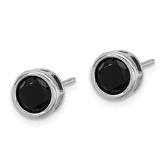 Sterling Silver Rhodium-plated Polished Black Spinel Bezel Stud Earrings