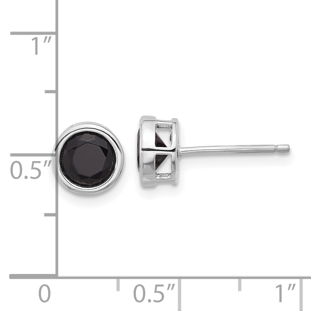 Sterling Silver Rhodium-plated Polished Black Spinel Bezel Stud Earrings