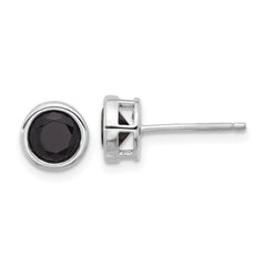 Sterling Silver Rhodium-plated Polished Black Spinel Bezel Stud Earrings