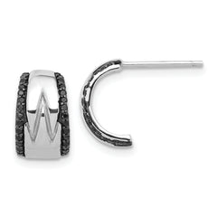 Sterling Silver RH-plated Polished Black Spinel Post C-Hoop Earrings