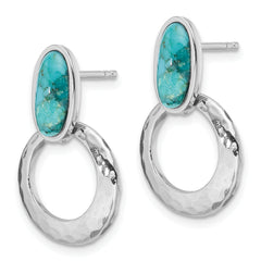 Sterling Silver Rhodium-plated Polished & Hammered Reconstituted Turquoise Post Dangle Earrings