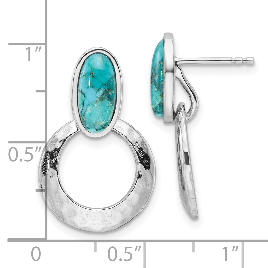 Sterling Silver Rhodium-plated Polished & Hammered Reconstituted Turquoise Post Dangle Earrings