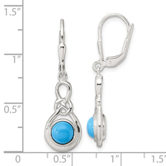 Sterling Silver Polished Turquoise Knot Leverback Dangle Earrings