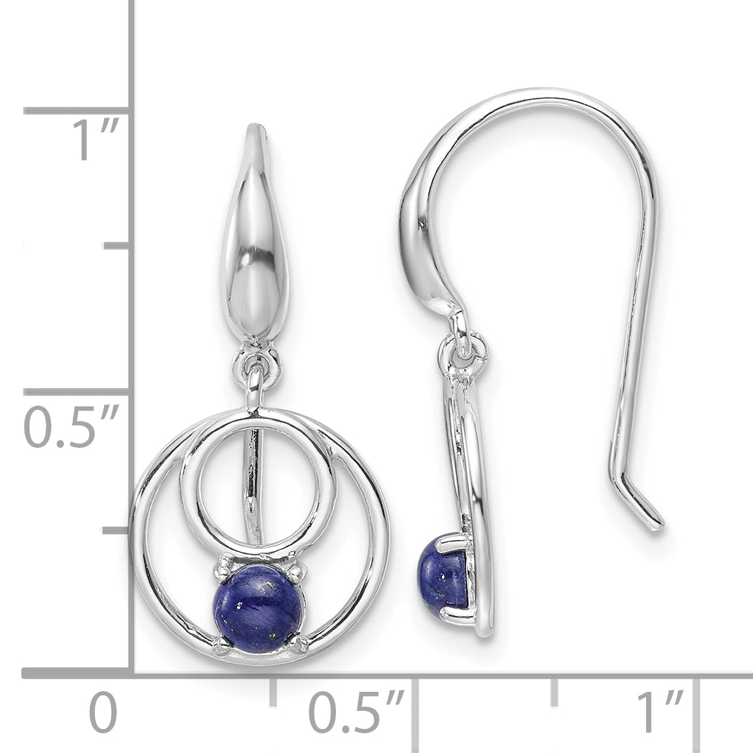 Sterling Silver Rhodium-plated Polished Lapis Circles Dangle Earrings