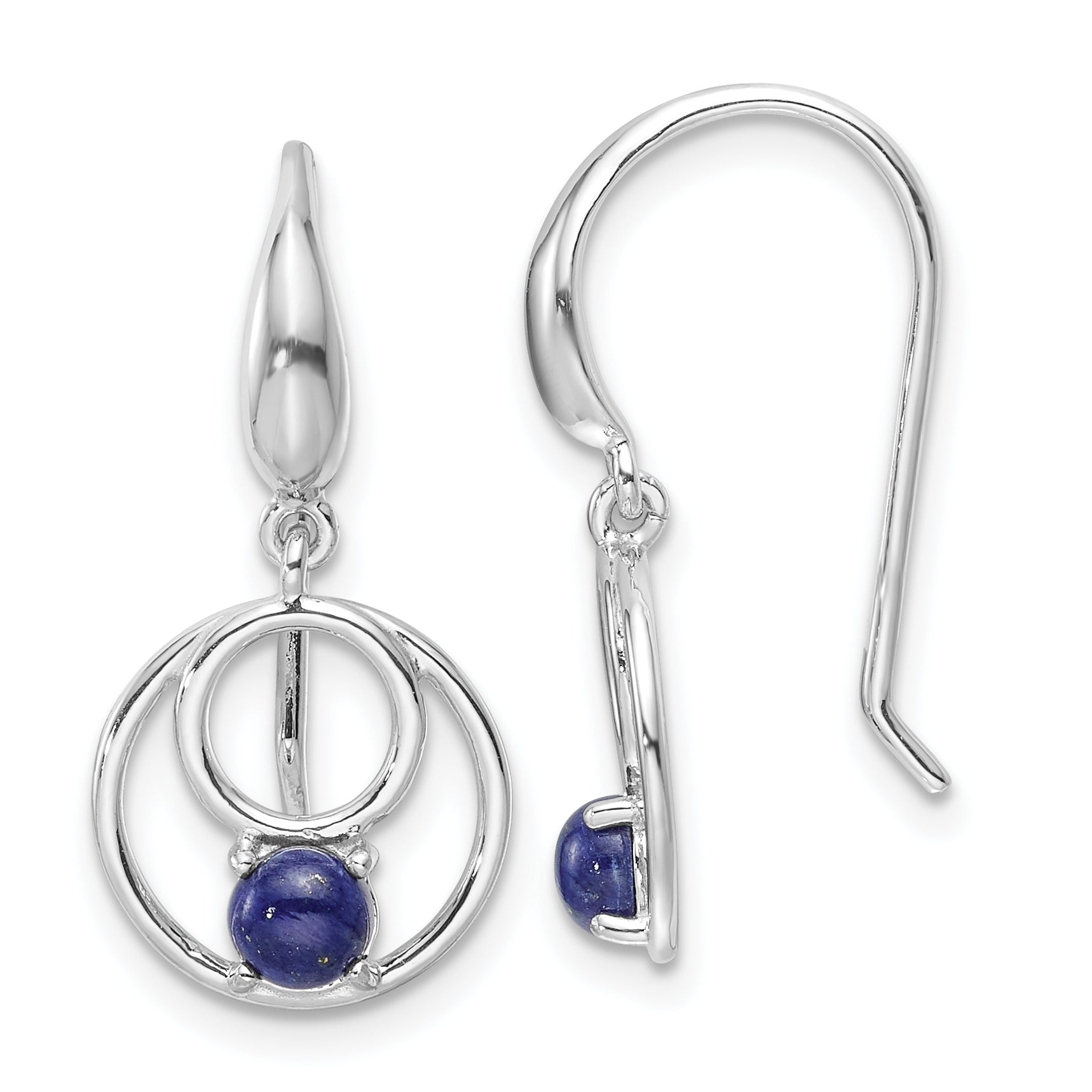 Sterling Silver Rhodium-plated Polished Lapis Circles Dangle Earrings