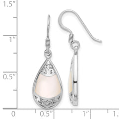 Sterling Silver RH-plated Polished MOP Filigree Teardrop Dangle Earrings