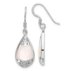 Sterling Silver RH-plated Polished MOP Filigree Teardrop Dangle Earrings