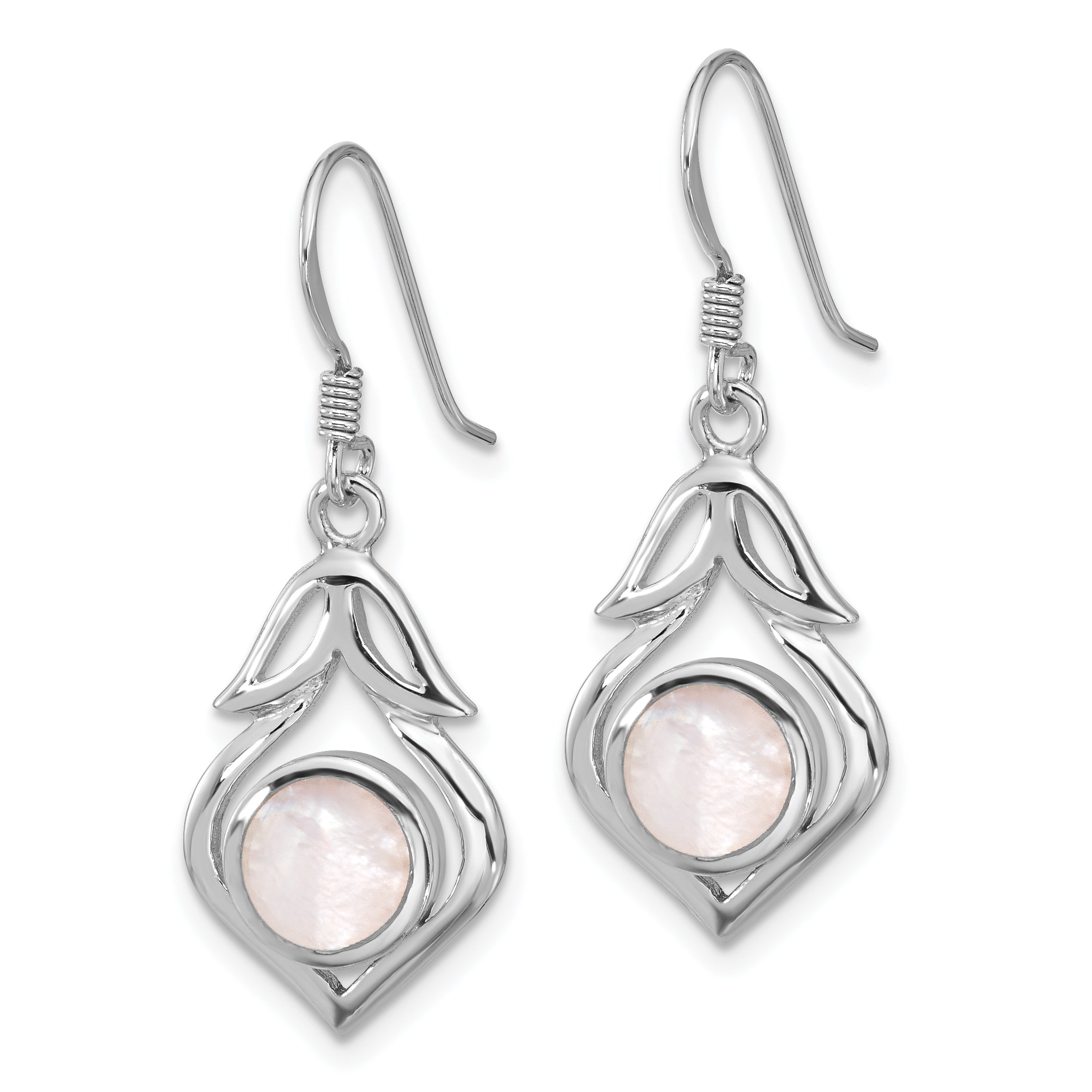 Sterling Silver RH-plated Polished Fancy Mother of Pearl Dangle Earrings