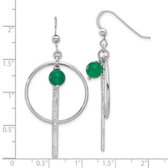 Sterling Silver Rhodium-plated Circle/Bar Green Onyx Dangle Earrings