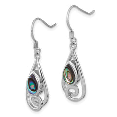 Sterling Silver RH-plated Polished Abalone Swirl Teardrop Dangle Earrings