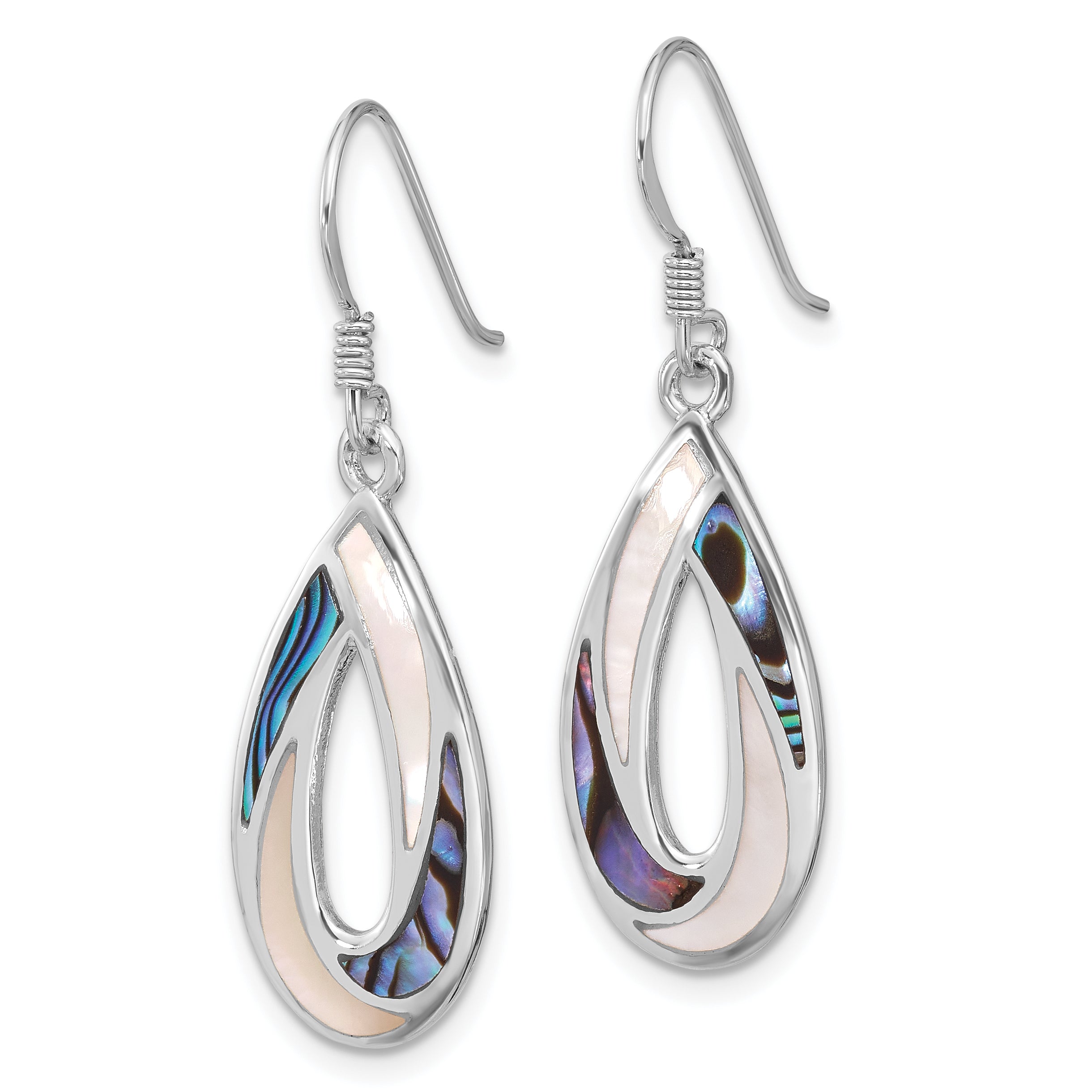 Sterling Silver RH-pltd Polished Abalone & MOP Teardrop Dangle Earrings