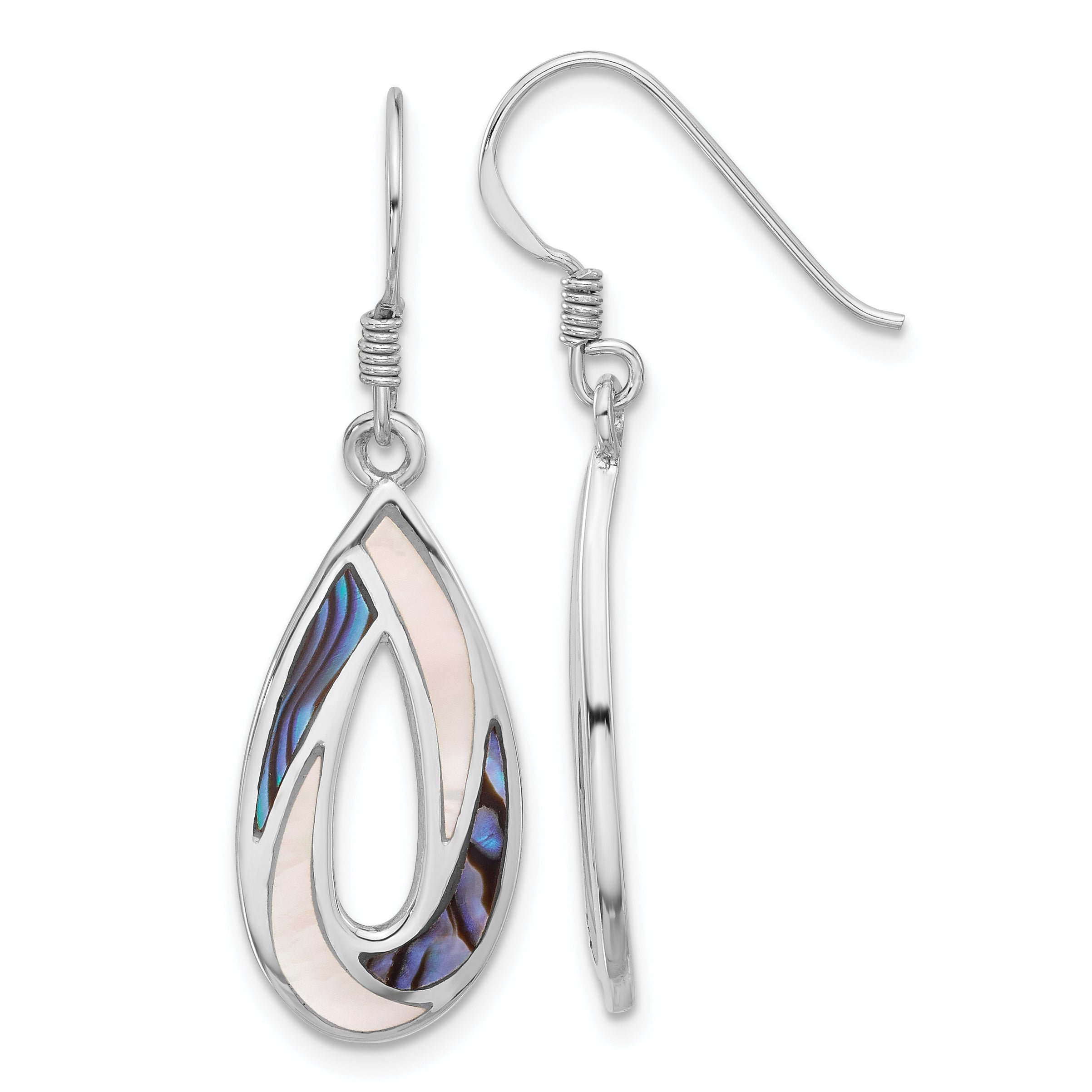 Sterling Silver RH-pltd Polished Abalone & MOP Teardrop Dangle Earrings