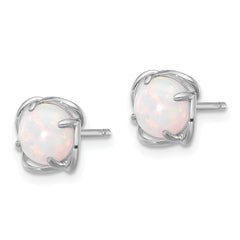 Sterling Silver Rhodium-plated Polished Round Created Opal Post Earrings