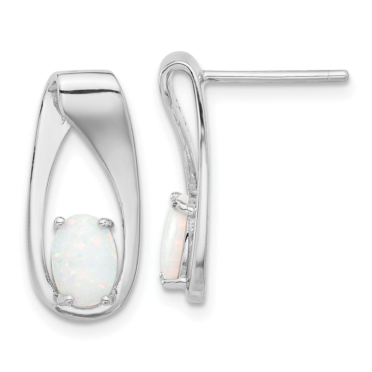 Sterling Silver Rhodium-plated Polished Created Opal Oval Post Earrings