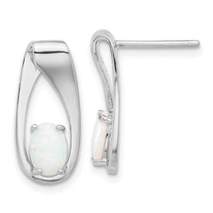 Sterling Silver Rhodium-plated Polished Created Opal Oval Post Earrings