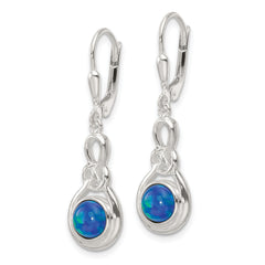 Sterling Silver Polished Blue Opal Knot Leverback Dangle Earrings