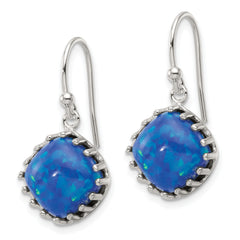 Sterling Silver Polished Blue Cabochon Opal Cushion Dangle Earrings