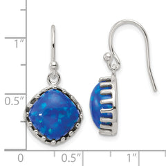 Sterling Silver Polished Blue Cabochon Opal Cushion Dangle Earrings