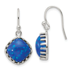 Sterling Silver Polished Blue Cabochon Opal Cushion Dangle Earrings