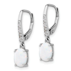 Sterling Silver RH-plated CZ & Oval Cr. Opal Leverback Dangle Earrings