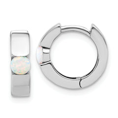 Sterling Silver RH-plated Polished Cr. Opal Hinged Round Hoop Earrings