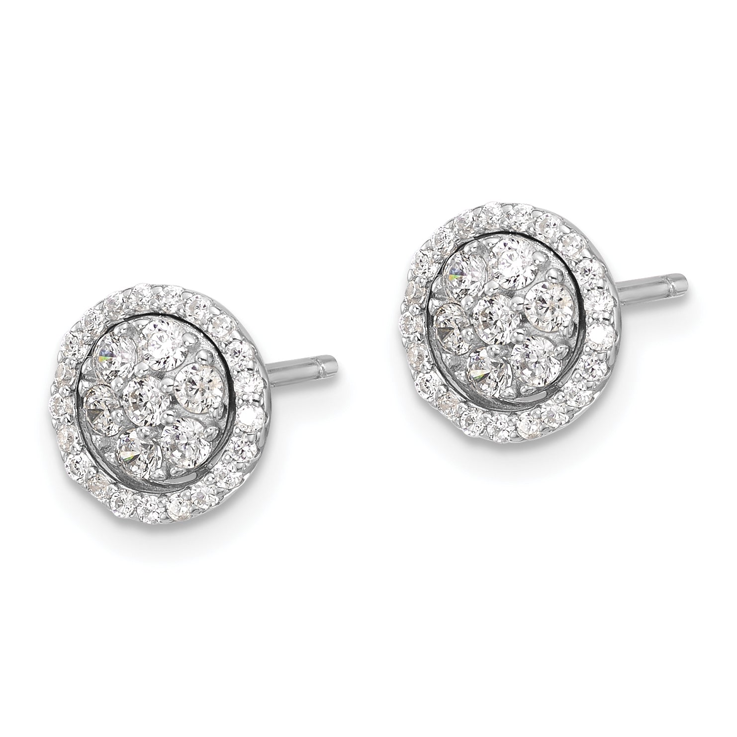 Sterling Silver Rhodium-plated CZ Cluster w/ Halo Jacket Post Earrings